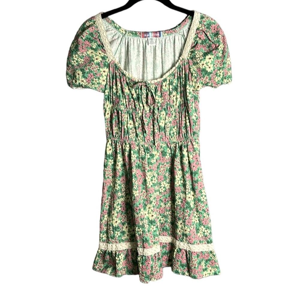 Urban Outfitters Pink Green Floral Boho Short Sleeve Dress XS